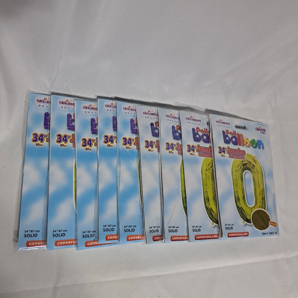 Kaleidescope 34" Jumbo‎ Foil Balloons - Gold "0" Zero Lot Of 9